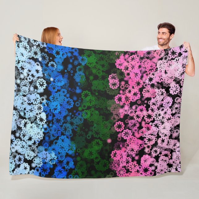 Retro Groovy Cute Floral Omniromantic Pride Flag Fleece Blanket (In Situ)