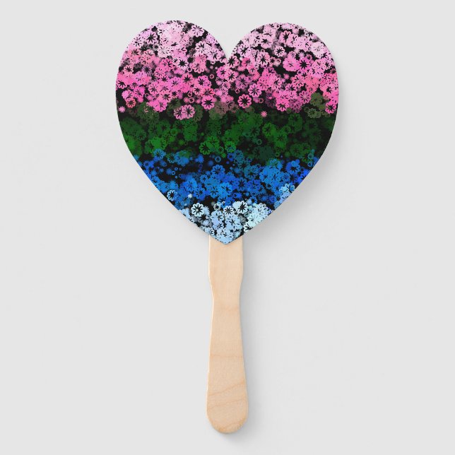 Retro Groovy Cute Floral Omniromantic Pride Flag Hand Fan (Front)