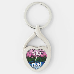 Retro Groovy Cute Floral Omniromantic Pride Flag Key Ring