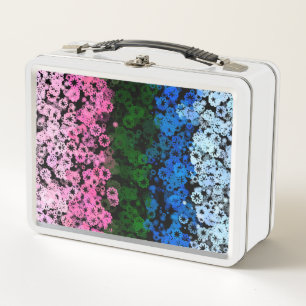 Retro Groovy Cute Floral Omniromantic Pride Flag Metal Lunch Box