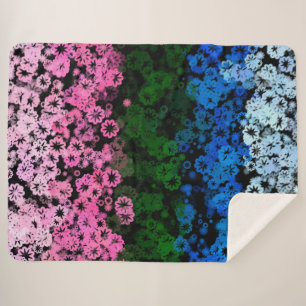 Retro Groovy Cute Floral Omniromantic Pride Flag Sherpa Blanket