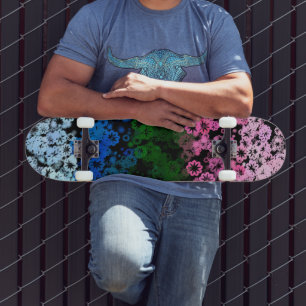 Retro Groovy Cute Floral Omniromantic Pride Flag Skateboard