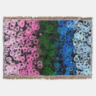 Retro Groovy Cute Floral Omniromantic Pride Flag Throw Blanket