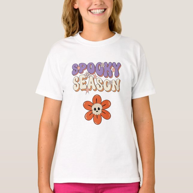  Retro Groovy cute flower  Halloween orang purple T-Shirt (Front)