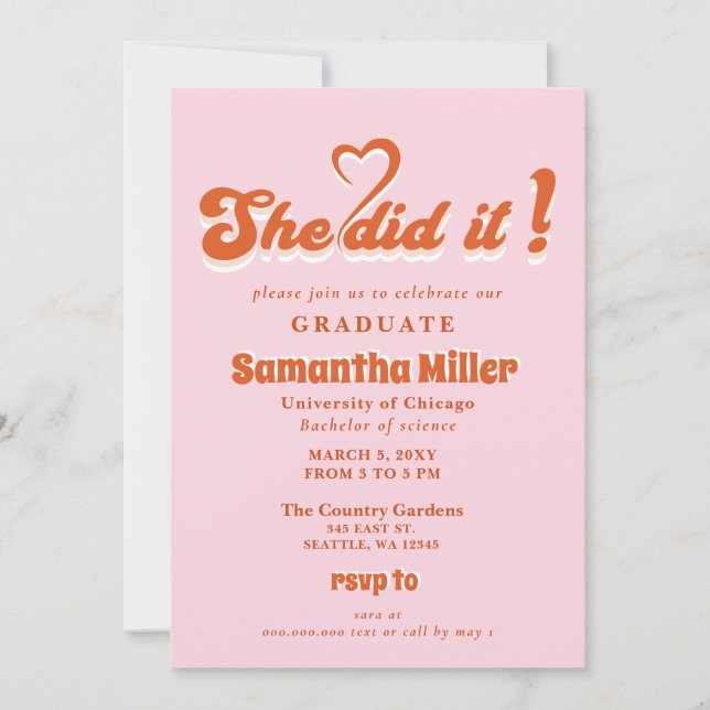 Retro Groovy Cute Photo She Did It Graduation   Invitation (Front)