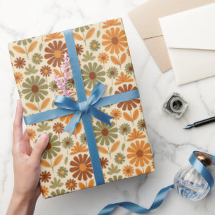 Retro Groovy Daisies in 70s Colors Wrapping Paper