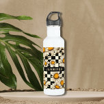 Retro Groovy Daisy Chequerboard Personalised Name 710 Ml Water Bottle<br><div class="desc">Retro Groovy Daisy Chequerboard Personalised Name Water Bottle features a groovy daisy pattern on a black and white chequerboard pattern background with your custom text or personalised name in the centre. Perfect as a gift for family and friends for Christmas, birthday, holidays, Mother's day, work colleagues and more. Created by...</div>