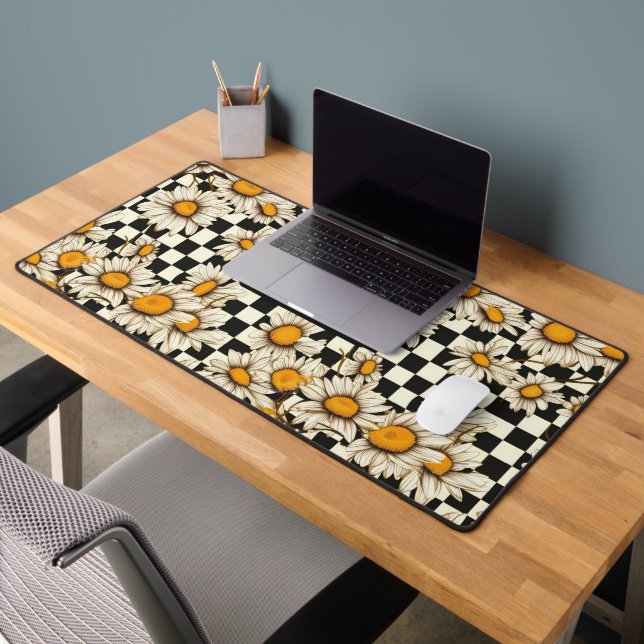 Retro Groovy Daisy Chequerboard Personalised Name Desk Mat (Office 2)
