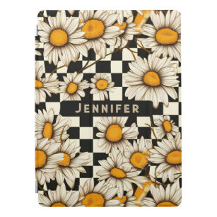Retro Groovy Daisy Chequerboard Personalised Name iPad Pro Cover