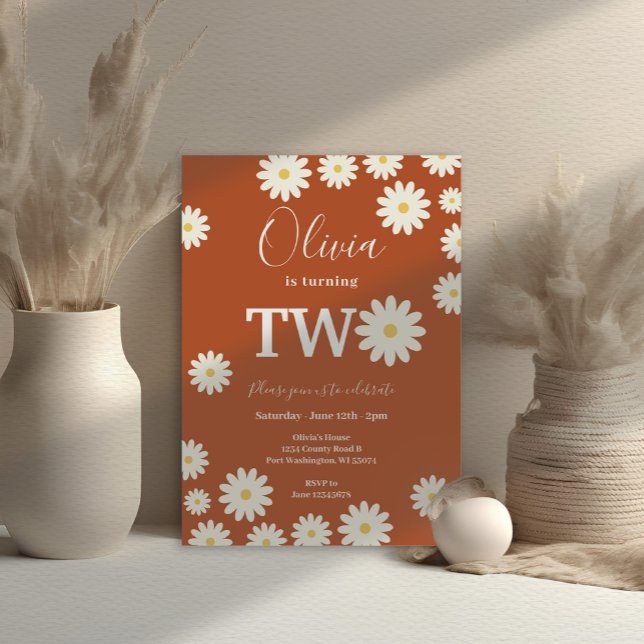 Retro Groovy Daisy Floral 2nd Birthday party  Invitation (Creator Uploaded)