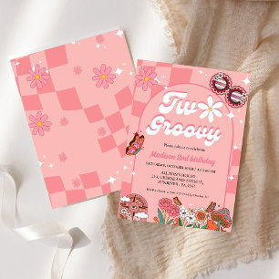 Retro groovy daisy flower two groovy 2nd birthday invitation