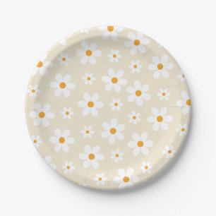 Retro Groovy Daisy Tan Birthday Paper Plate
