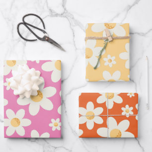 Retro groovy daisy  wrapping paper sheets