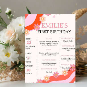 Retro Groovy DaisyBaby 1st Birthday Milestone Sign