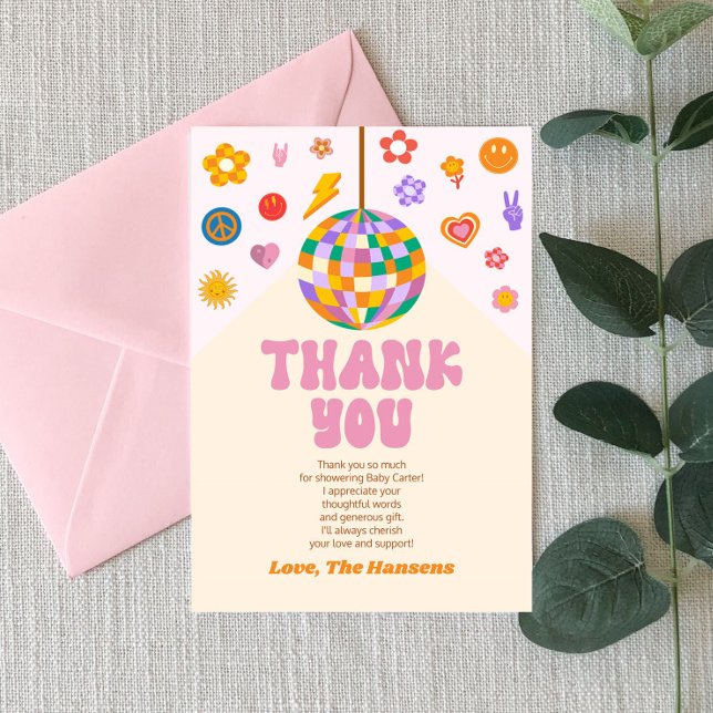 Retro Groovy Disco Ball Baby Shower Thank You Card (Creator Uploaded)