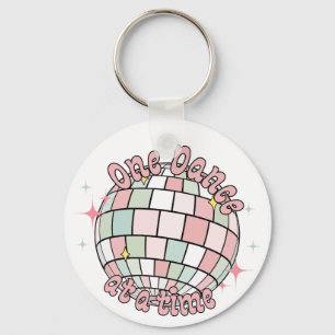 Retro Groovy Disco Ball Pink, One Dance At A Time Key Ring
