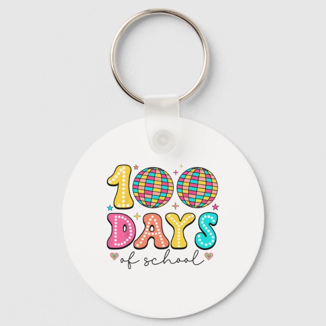 Retro Groovy Disco Byll 100 Days Of School Teacher Key Ring (Front)