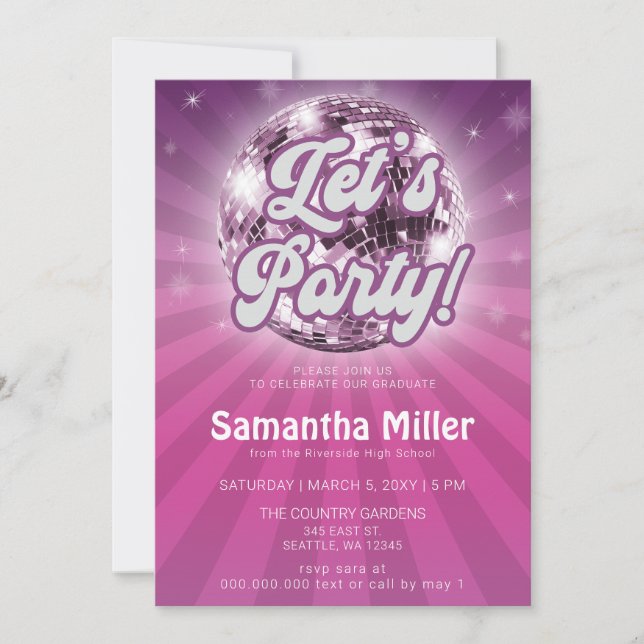 Retro Groovy Disco Party Photo Graduation  Invitation (Front)
