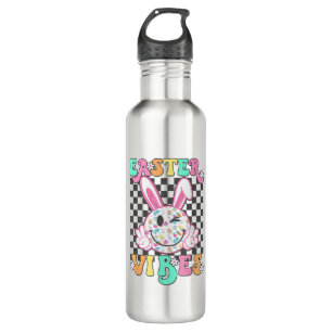 Retro Groovy Easter Vibes Bunny Checkered Smile Wo 710 Ml Water Bottle