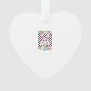 Retro Groovy Easter Vibes Bunny Checkered Smile Wo Ornament