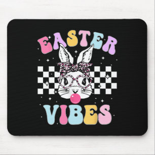 Retro Groovy Easter Vibes Bunny Chequered For Wome Mouse Pad