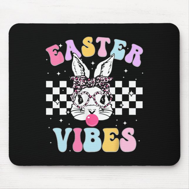 Retro Groovy Easter Vibes Bunny Chequered For Wome Mouse Pad (Front)