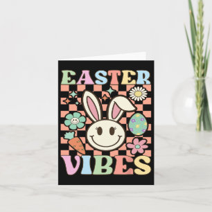 Retro Groovy Easter Vibes Bunny Chequered Smile Wo Card