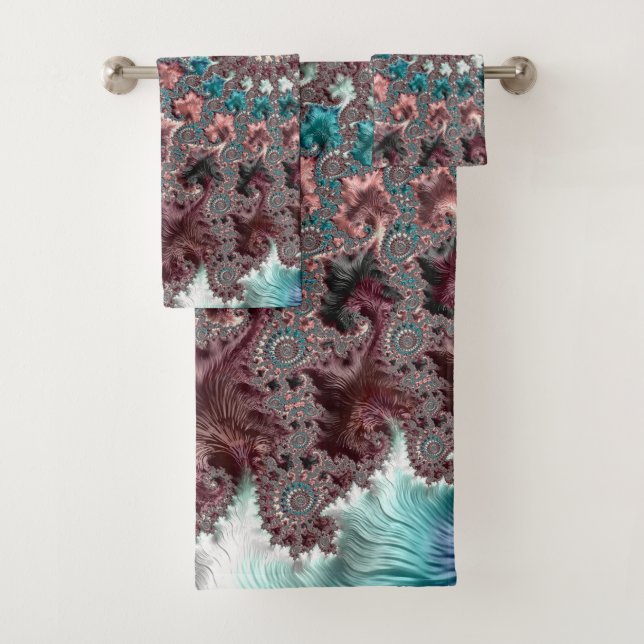 Retro Groovy Eclectic Bohemian Spiral Fractal Bath Towel Set (Insitu)
