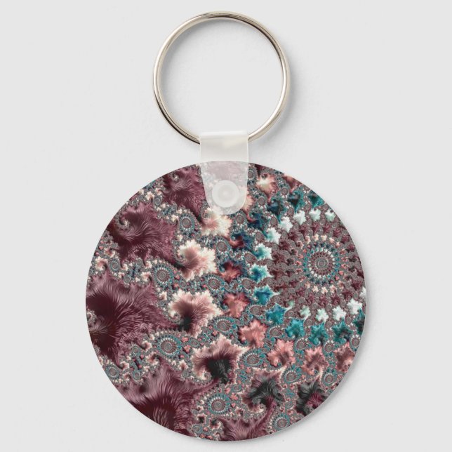 Retro Groovy Eclectic Bohemian Spiral Fractal Key Ring (Front)