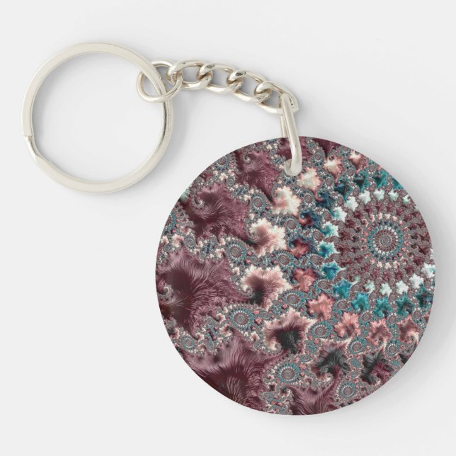 Retro Groovy Eclectic Bohemian Spiral Fractal Key Ring (Front)