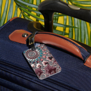 Retro Groovy Eclectic Bohemian Spiral Fractal Luggage Tag