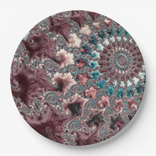 Retro Groovy Eclectic Bohemian Spiral Fractal Paper Plate