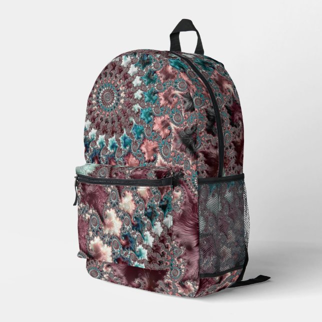 Retro Groovy Eclectic Bohemian Spiral Fractal Printed Backpack (Back Corner Right)