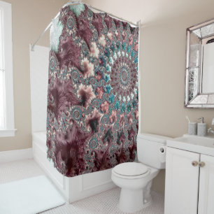 Retro Groovy Eclectic Bohemian Spiral Fractal Shower Curtain