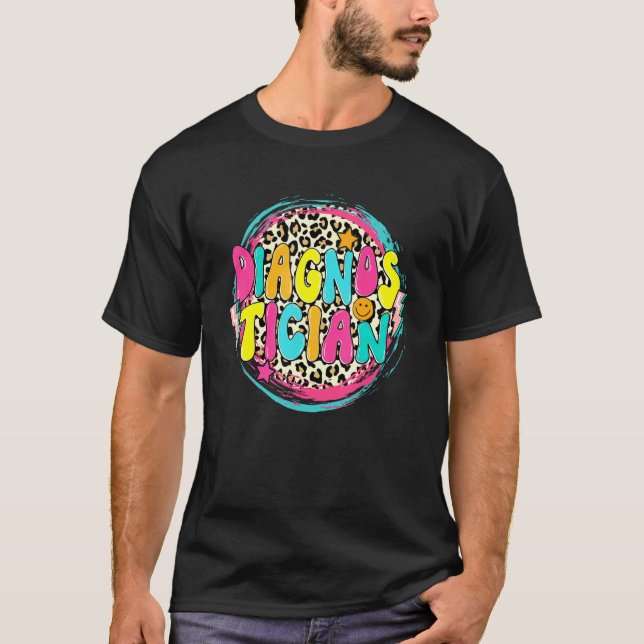 Retro Groovy Educational Diagnostician Leopard Cir T-Shirt (Front)