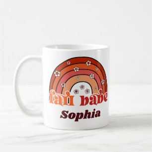 Retro Groovy Fall Babe Rainbow with Daisies Autumn Coffee Mug