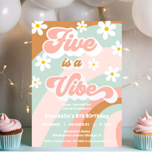 Retro Groovy FIVE is a Vibe 5th birthday party Invitation
