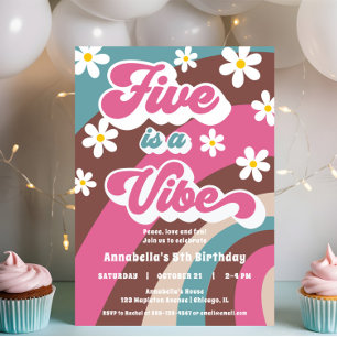 Retro Groovy FIVE is a Vibe 5th birthday party Invitation