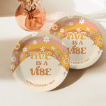 Retro groovy five is a vibe birthday paper plates<br><div class="desc">Retro groovy five is a vibe birthday paper plates
Matching items are available.</div>