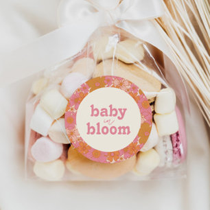 Retro Groovy Floral Arch Baby in Bloom   Boho Classic Round Sticker