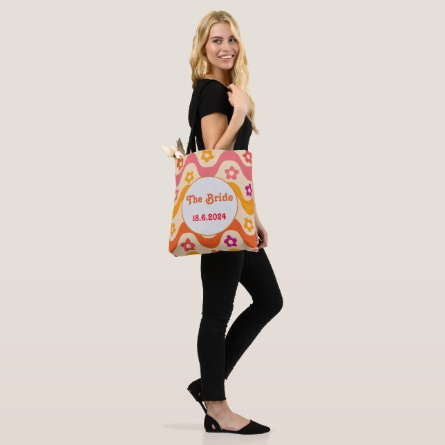 Retro Groovy floral  Bachelorette  personalised  Tote Bag (On Model)