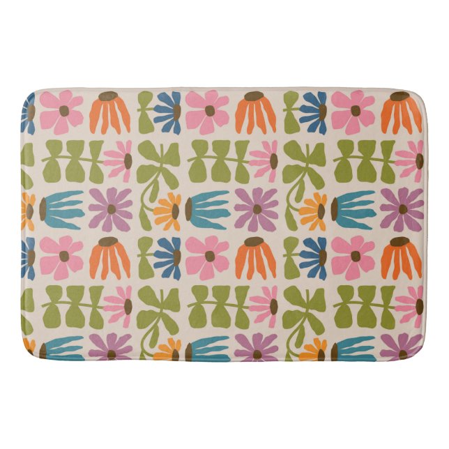 Retro Groovy Floral  Bath Mat (Front)