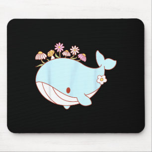 Retro groovy floral blue whale earth day ocean mouse pad