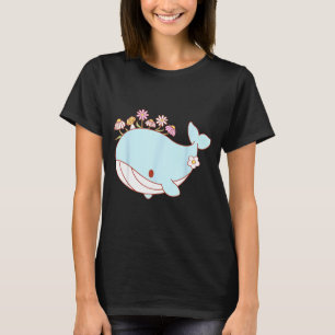 Retro groovy floral blue whale earth day ocean T-Shirt