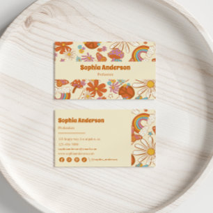 Retro Groovy Floral – Colourful 70s-Inspired Desig Business Card