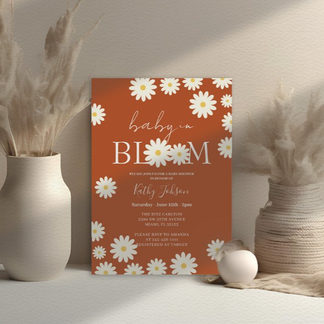 Retro Groovy Floral Daisy Baby in Bloom Shower  Invitation (Creator Uploaded)