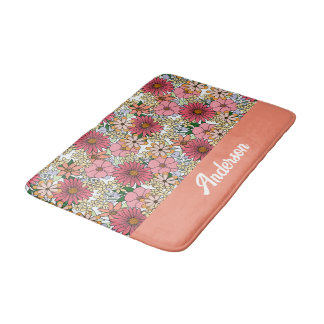Retro Groovy Floral Daisy Boho Bath Mat