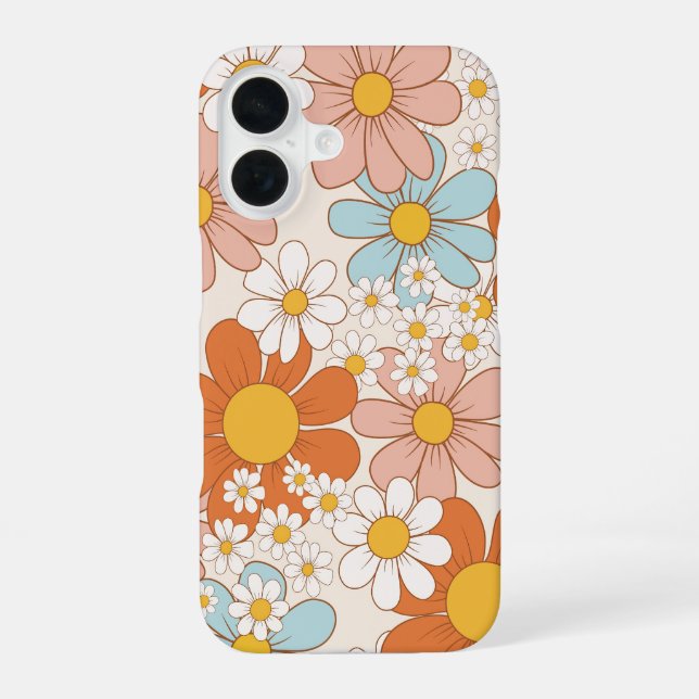 Retro Groovy Floral Daisy Seamless Pattern iPhone 16 Case (Back)