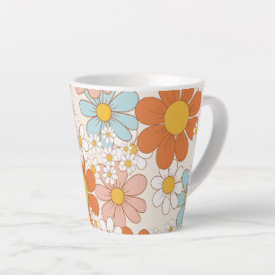 Retro Groovy Floral Daisy Seamless Pattern Latte Mug