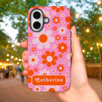 Retro Groovy Floral Orange Pink Personalised